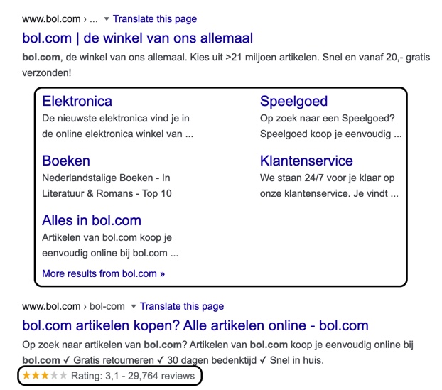 Screenshot zoekresultaten bol.com