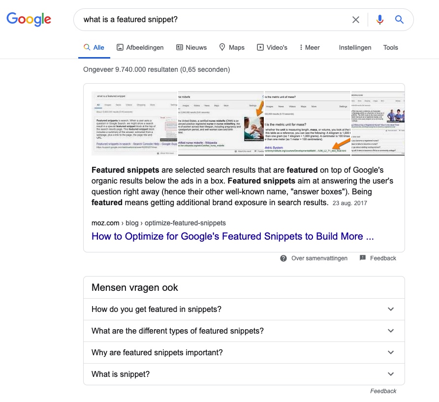 what is a featured snippet? SERP results