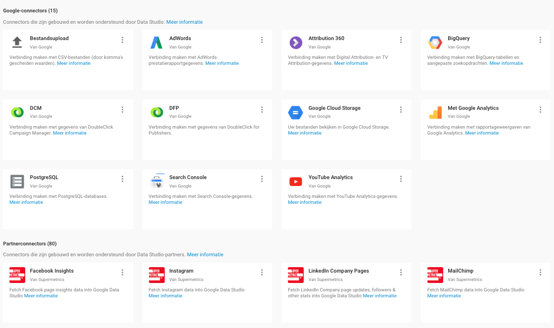 Gegevensbronnen Google Data Studio