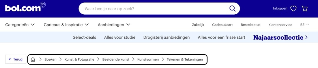 screenshot Bol.com - breadcrumb voorbeeld