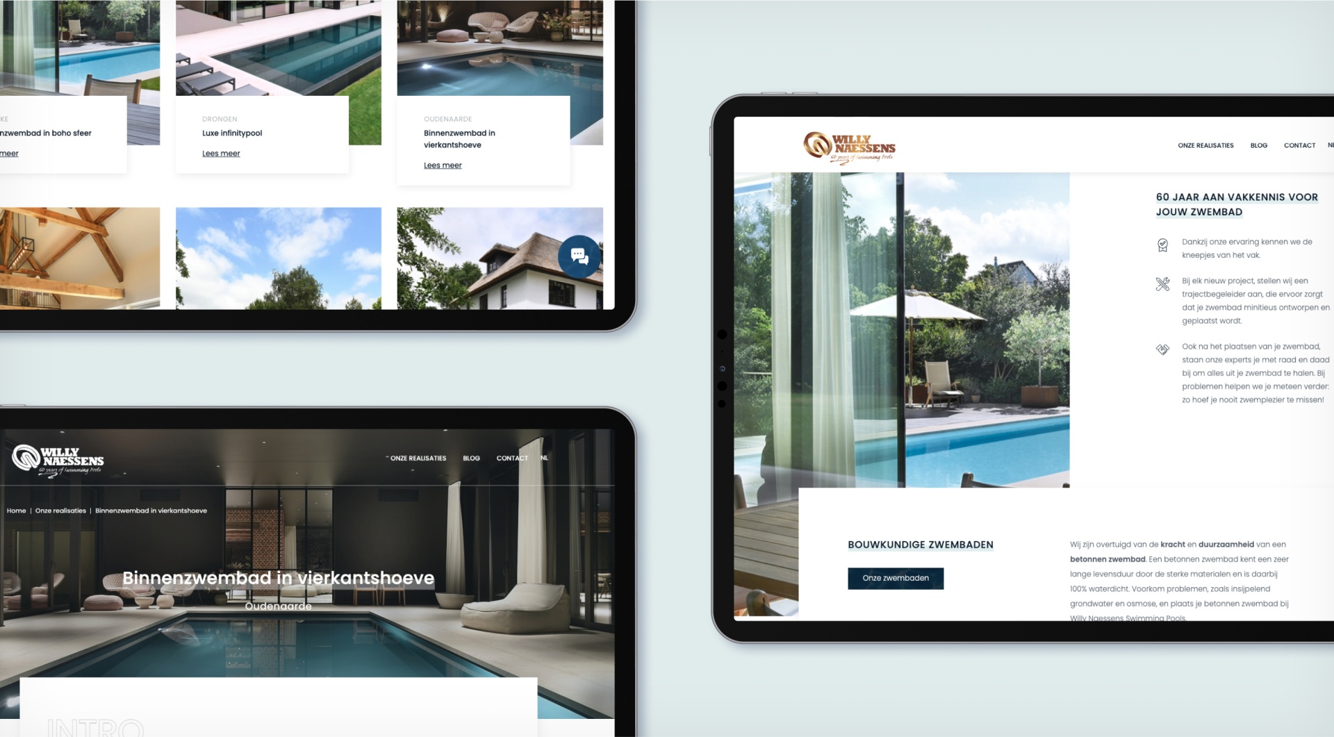 Willy Naessens Swimming Pools - website tablet mockup