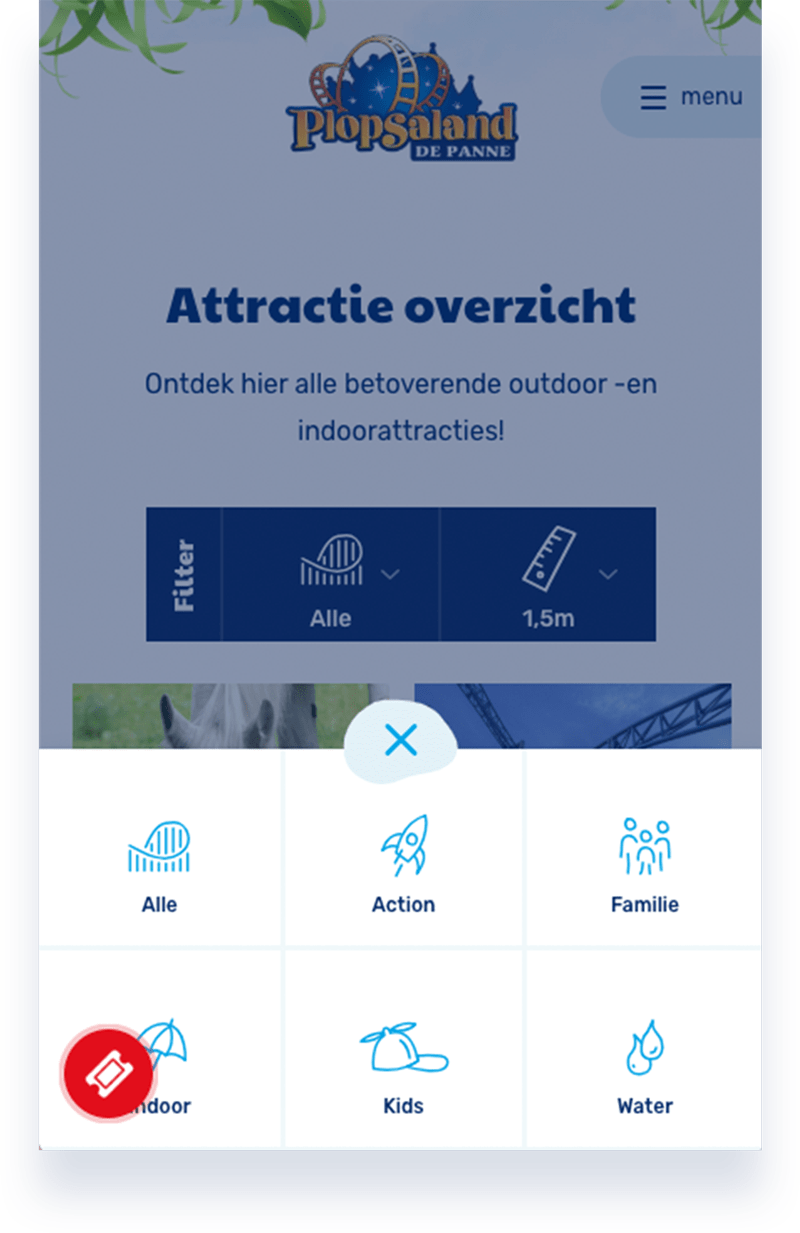 Schermen van de website opgemaakt in de gekende Plopsa stijl.