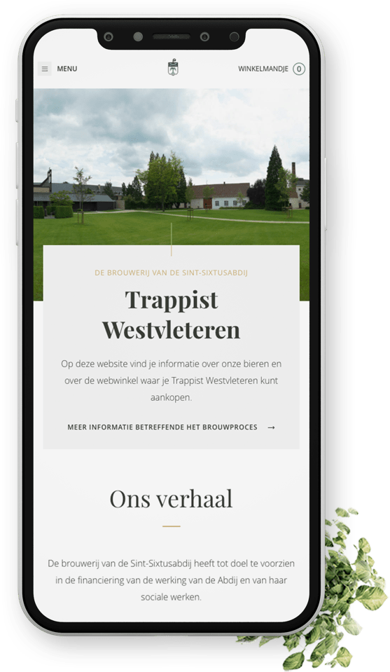 Smartphone voorbeeldscherm van de Westvleteren web app.